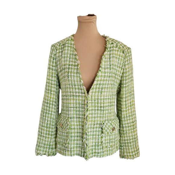 Zara Green Plaid Clueless Tweed Blazer Sz L - Picture 1 of 10